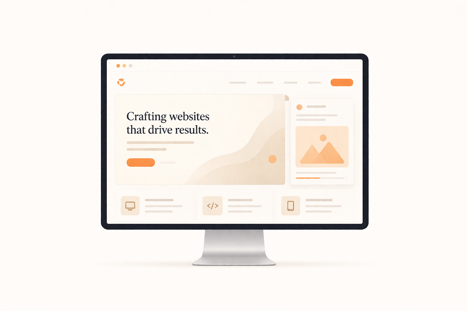 Premium web design illustration showing a modern website interface focused on conversion and clarity